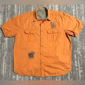 Mens Noah's Ark Embroidered Button Up Shirt Sz XL Orange Cotton Church Pastor